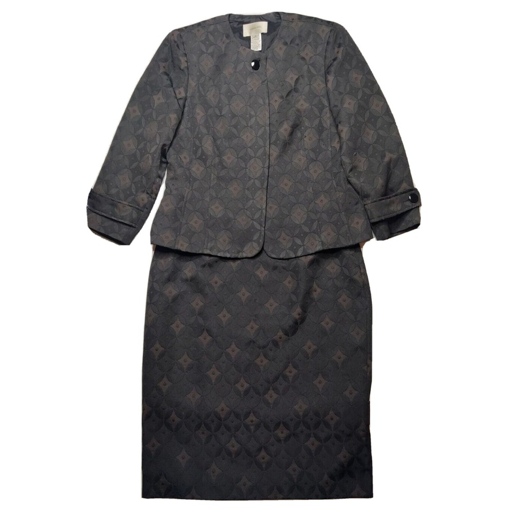 SUNNY CHOI Women Size 10 Brown Black Geo‎ Pattern 2-Piece Career Suit Skirt Set